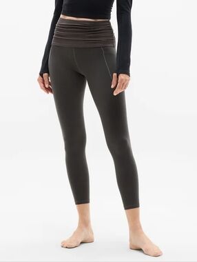 NWT XXS Athleta Grey Yoga Salutation Stash Fold Over 7/8 Legging Women's